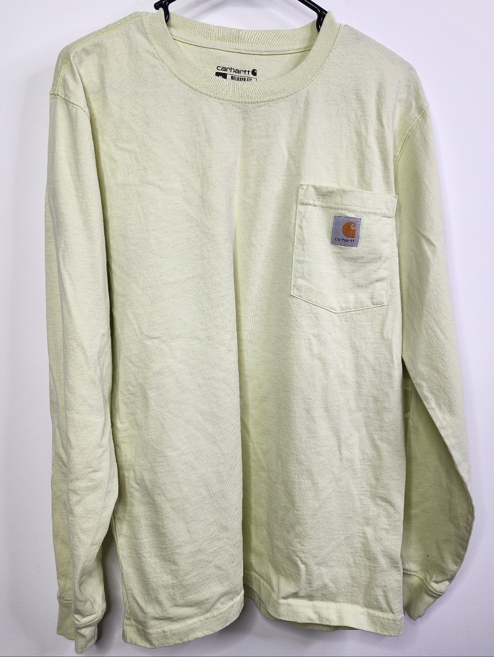 Carhartt Relaxed Fit Light Lime Long Sleeve Pocket Shirt, Medium